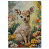 Van Gogh-Style Baby Deer Canvas Art – Sweet Fawn Surrounded by Colorful Blossoms and Brushstrokes on Ready to Hang 1.5" Thick Canvas Wrap, Floating Framed Canvas, Flat Rolled Canvas