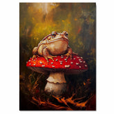 Toad Wall Art Featuring Woodland Toad Resting on Red Mushroom in Autumn Forest Magical Nature Scene for Cottagecore Décor Fairycore Fans and Nature Lovers on Ready to Hang 1.5" Thick Canvas Wrap, Floating Framed Canvas, Flat Rolled Canvas