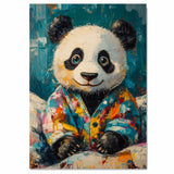 Expressive Painting of a Cute Panda Bear in a Colorful Jacket Sitting Peacefully with a Gentle Smile in a Bold Textured Style on Ready to Hang 1.5" Thick Canvas Wrap, Floating Framed Canvas, Flat Rolled Canvas