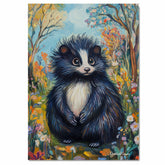 Van Gogh Style Fluffy Skunk Canvas Art – Whimsical Woodland Animal Surrounded by Spring Flowers on Ready to Hang 1.5" Thick Canvas Wrap, Floating Framed Canvas, Flat Rolled Canvas