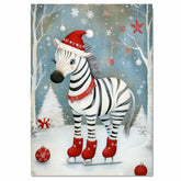 Whimsical Christmas Zebra Ice Skating Print – Festive Black and White Animal in Red Boots and Santa Hat, Cute Winter Holiday Wall Art or Nursery Decor on Ready to Hang 1.5" Thick Canvas Wrap, Floating Framed Canvas, Flat Rolled Canvas