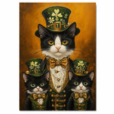 St. Patrick's Day Charm: Tuxedo Mom and Kittens in Irish Luck Costumes on Ready to Hang 1.5" Thick Canvas Wrap, Floating Framed Canvas, Flat Rolled Canvas