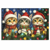 Christmas Kitten Art Print with Three Cute Cats in Santa Hats and Scarves Hand Drawn Holiday Cat Illustration for Festive Gift or Cozy Winter Home Decor on Ready to Hang 1.5" Thick Canvas Wrap, Floating Framed Canvas, Flat Rolled Canvas