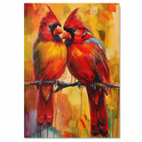 Symbolic Red Cardinals on Branch – Emotional Bird Painting Representing Love, Hope, and Connection in Vibrant Artistic Style on Ready to Hang 1.5" Thick Canvas Wrap, Floating Framed Canvas, Flat Rolled Canvas