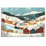 Charming Folk Art Winter Village with Snowy Hills, Colorful Houses, and Pine Forests in a Peaceful Holiday on Ready to Hang 1.5" Thick Canvas Wrap, Floating Framed Canvas, Flat Rolled Canvas