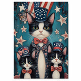 America's Pride: Tuxedo Cat Mom with Two Kittens in a Patriotic Celebration - Endearing American-Themed Painting on Ready to Hang 1.5" Thick Canvas Wrap, Floating Framed Canvas, Flat Rolled Canvas