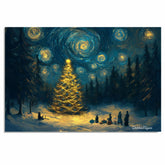 A Surreal Night Scene of a Glowing Christmas Tree with Gifts on Ready to Hang 1.5" Thick Canvas Wrap, Floating Framed Canvas, Flat Rolled Canvas