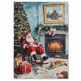 Peaceful Christmas Night – Santa Claus and Pup by the Fire on Ready to Hang 1.5" Thick Canvas Wrap, Floating Framed Canvas, Flat Rolled Canvas