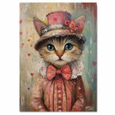 Graceful Affection: Cat in an Elegant European Pink Dress and Hat with a Heartfelt Touch Romantic Classic Painting on Ready to Hang 1.5" Thick Canvas Wrap, Floating Framed Canvas, Flat Rolled Canvas