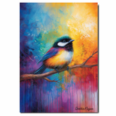Colorful Bird on Branch Watercolor Painting on 1.5" Thick Canvas Wrap, Floating Framed Canvas, Flat Rolled Canvas, Vibrant Wall Art Decor, Oversized Stretched Canvas Wall Art