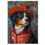 Cozy Charm: Bernese Mountain Dog in a Red Scarf and Hat A Hearty Artwork on Ready to Hang 1.5" Thick Canvas Wrap, Floating Framed Canvas, Flat Rolled Canvas