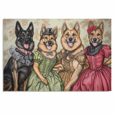 Victorian German Shepherd Art Print Featuring Four Dogs in Vintage Dresses A Hand Drawn Whimsical Dog Portrait for Unique Gift or Elegant Home Wall Decor on Ready to Hang 1.5" Thick Canvas Wrap, Floating Framed Canvas, Flat Rolled Canvas
