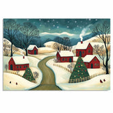 Christmas Folk Art Canvas Wall Art – Snowy Winter Scene with Red Houses, Decorated Tree & Rolling Hills – Rustic Holiday Home Décor Print on Ready to Hang 1.5" Thick Canvas Wrap, Floating Framed Canvas, Flat Rolled Canvas