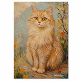 Van Gogh Style Orange Fluffy Cat Canvas Art – Longhaired Feline in Wildflower Garden Oil Painting on Ready to Hang 1.5" Thick Canvas Wrap, Floating Framed Canvas, Flat Rolled Canvas