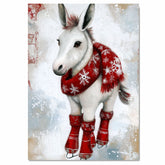 Whimsical Christmas Donkey Ice Skating in Red Snowflake Scarf Canvas or Holiday Wall Art Print on Ready to Hang 1.5" Thick Canvas Wrap, Floating Framed Canvas, Flat Rolled Canvas