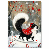 Whimsical Christmas Skunk in Red Cape – Ice Skating Woodland Animal Art Print, Adorable Winter Holiday Decor for Cozy Cabins, Nurseries & Christmas Lovers on Ready to Hang 1.5" Thick Canvas Wrap, Floating Framed Canvas, Flat Rolled Canvas