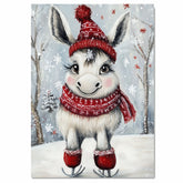 Whimsical Christmas Donkey Ice Skating with Red Scarf and Hat Canvas or Festive Wall Art Print on Ready to Hang 1.5" Thick Canvas Wrap, Floating Framed Canvas, Flat Rolled Canvas