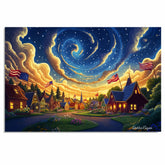 4th of July Independence Day Folk Artwork Freedon Under the Stars Wall Art – Decorative Patriotic on Ready to Hang 1.5" Thick Canvas Wrap, Floating Framed Canvas, Flat Rolled Canvas