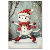 Christmas Wall Art Featuring White Cat in Snowman Outfit Ice Skating Adorable and Whimsical Holiday Print for Cat Lovers and Cozy Winter Home Décor on Ready to Hang 1.5" Thick Canvas Wrap, Floating Framed Canvas, Flat Rolled Canvas