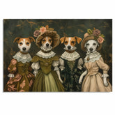 Victorian Dog Art Print Featuring Four Jack Russell Dogs in Vintage Dresses Whimsical Hand Drawn Portrait Illustration for Unique Wall Decor or Gift Idea on Ready to Hang 1.5" Thick Canvas Wrap, Floating Framed Canvas, Flat Rolled Canvas