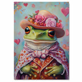 Regal Whimsy: Green Frog in a Victorian-Era European Suit and Hat Enchanting Heartfelt Artwork on Ready to Hang 1.5" Thick Canvas Wrap, Floating Framed Canvas, Flat Rolled Canvas
