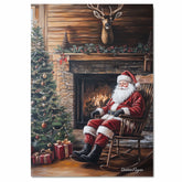 Santa Claus by the Fireplace – Rustic Christmas Cabin Wall Art Print on Ready to Hang 1.5" Thick Canvas Wrap, Floating Framed Canvas, Flat Rolled Canvas