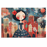 4th of July Independence Day Folk Artwork City of Stars Wall Art – Decorative Patriotic on Ready to Hang 1.5" Thick Canvas Wrap, Floating Framed Canvas, Flat Rolled Canvas