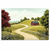 Winding Country Road with Red House and Wildflowers – Serene Summer Folk Art Landscape Print on Ready to Hang 1.5" Thick Canvas Wrap, Floating Framed Canvas, Flat Rolled Canvas