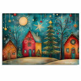 Twinkling Stars and Holiday Dreams – Christmas Folk Art Print on Ready to Hang 1.5" Thick Canvas Wrap, Floating Framed Canvas, Flat Rolled Canvas