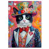 Charming Hearts: Tuxedo Cat in a Flowery Heart-Adorned Hat and Suit - Elegant Valentine's Painting on Ready to Hang 1.5" Thick Canvas Wrap, Floating Framed Canvas, Flat Rolled Canvas