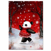 Whimsical Christmas Panda Bear Ice Skating in Red Sweater Dress and Scarf – Festive Holiday Animal Art for Cozy Nursery Decor, Gifting, or Winter Displays on Ready to Hang 1.5" Thick Canvas Wrap, Floating Framed Canvas, Flat Rolled Canvas
