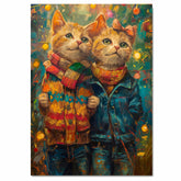 Christmas Kittens in Colorful Scarves and Jackets Adorable Holiday Cat Painting Festive Winter Scene Perfect for Home Office Seasonal Decoration or Gift on Ready to Hang 1.5" Thick Canvas Wrap, Floating Framed Canvas, Flat Rolled Canvas