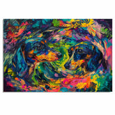 Colorful Abstract Dachshund Dog Art Print Vibrant Expressionist Pet Portrait with Floral Accents Modern Animal Decor for Living Room Bedroom or Office on Ready to Hang 1.5" Thick Canvas Wrap, Floating Framed Canvas, Flat Rolled Canvas
