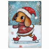 Whimsical Christmas Dachshund Ice Skating in Red Holiday Outfit Adorable Winter Art for Dog Lovers and Festive Home Décor on Ready to Hang 1.5" Thick Canvas Wrap, Floating Framed Canvas, Flat Rolled Canvas