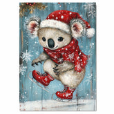 Whimsical Christmas Koala Ice Skating with Red Scarf and Santa Hat – Playful Holiday Animal Artwork for Winter Decor, Nursery Walls, or Seasonal Gifting on Ready to Hang 1.5" Thick Canvas Wrap, Floating Framed Canvas, Flat Rolled Canvas
