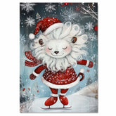 Whimsical Christmas Lion Ice Skating in Red Snowflake Coat and Santa Hat – Adorable Holiday Animal Art for Winter Nursery, Gifts, and Cozy Seasonal Decor on Ready to Hang 1.5" Thick Canvas Wrap, Floating Framed Canvas, Flat Rolled Canvas