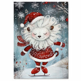 Whimsical Christmas Lion Ice Skating in Red Snowflake Coat and Santa Hat – Adorable Holiday Animal Art for Winter Nursery, Gifts, and Cozy Seasonal Decor on Ready to Hang 1.5" Thick Canvas Wrap, Floating Framed Canvas, Flat Rolled Canvas