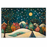 Christmas Village with Colorful Houses, Decorated Trees, and Reindeer Beneath a Starry Snowy Winter Night Sky on Ready to Hang 1.5" Thick Canvas Wrap, Floating Framed Canvas, Flat Rolled Canvas
