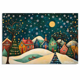 Christmas Village with Colorful Houses, Decorated Trees, and Reindeer Beneath a Starry Snowy Winter Night Sky on Ready to Hang 1.5" Thick Canvas Wrap, Floating Framed Canvas, Flat Rolled Canvas