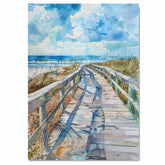 Curved Coastal Boardwalk Watercolor Painting – Beach Pathway with Ocean View and Sky on Ready to Hang 1.5" Thick Canvas Wrap, Floating Framed Canvas, Flat Rolled Canvas