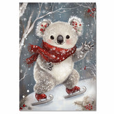 Whimsical Christmas Koala Bear Ice Skating with Holly and Red Scarf – Festive Holiday Animal Artwork for Seasonal Decor, Nursery Rooms, or Christmas Gifts on Ready to Hang 1.5" Thick Canvas Wrap, Floating Framed Canvas, Flat Rolled Canvas