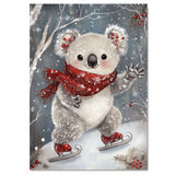 Whimsical Christmas Koala Bear Ice Skating with Holly and Red Scarf – Festive Holiday Animal Artwork for Seasonal Decor, Nursery Rooms, or Christmas Gifts on Ready to Hang 1.5" Thick Canvas Wrap, Floating Framed Canvas, Flat Rolled Canvas