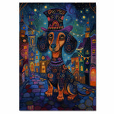 Whimsical Dachshund Dog in Fantasy City at Night Cheerful Art Scene with Colorful Lights Perfect for Home Wall Decor Living Room Bedroom or Dog Lover Gift on Ready to Hang 1.5" Thick Canvas Wrap, Floating Framed Canvas, Flat Rolled Canvas