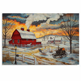 Vintage Winter Farmhouse – Snow Scene with Sleigh and Lamplight on Ready to Hang 1.5" Thick Canvas Wrap, Floating Framed Canvas, Flat Rolled Canvas