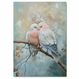 Softly Colored Lovebirds Resting on a Branch with Muted Earth Tone Background on Ready to Hang 1.5" Thick Canvas Wrap, Floating Framed Canvas, Flat Rolled Canvas