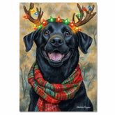 Forest Glow - Black Labrador Dog with Lighted Antlers & Holiday Scarf in Snowy Forest, Ready to Hang 1.5" Thick Canvas Wrap, Floating Framed Canvas, Flat Rolled Canvas
