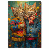 Christmas Kittens in Colorful Jackets Adorable Holiday Cat Painting Festive Winter Scene for Cozy Home Office Seasonal Decoration or Christmas Gift on Ready to Hang 1.5" Thick Canvas Wrap, Floating Framed Canvas, Flat Rolled Canvas
