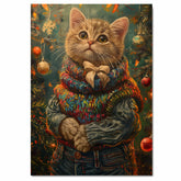 Festive Christmas Kitten in Colorful Sweater Adorable Holiday Cat with Decorations Whimsical Winter Scene Perfect for Home Office Seasonal Gift on Ready to Hang 1.5" Thick Canvas Wrap, Floating Framed Canvas, Flat Rolled Canvas