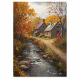 Quiet Waters – Fall Stream and Country Cottages on Ready to Hang 1.5" Thick Canvas Wrap, Floating Framed Canvas, Flat Rolled Canvas