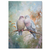 Romantic Pair of Lovebirds on a Branch with Soft Pastel Background Painting on Ready to Hang 1.5" Thick Canvas Wrap, Floating Framed Canvas, Flat Rolled Canvas